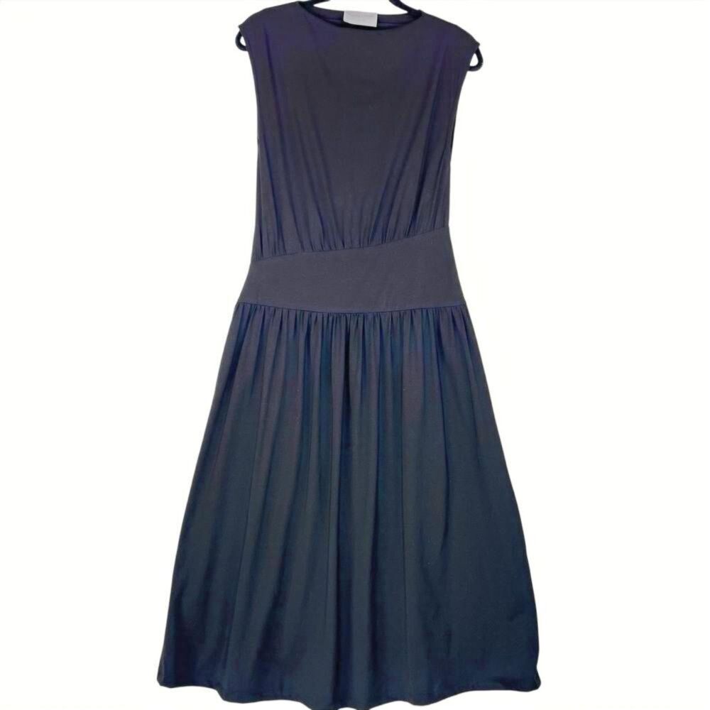 Modern Citizen Black Asymmetrical Ruched Waist Midi Dress Sz M Jersey Minimalist